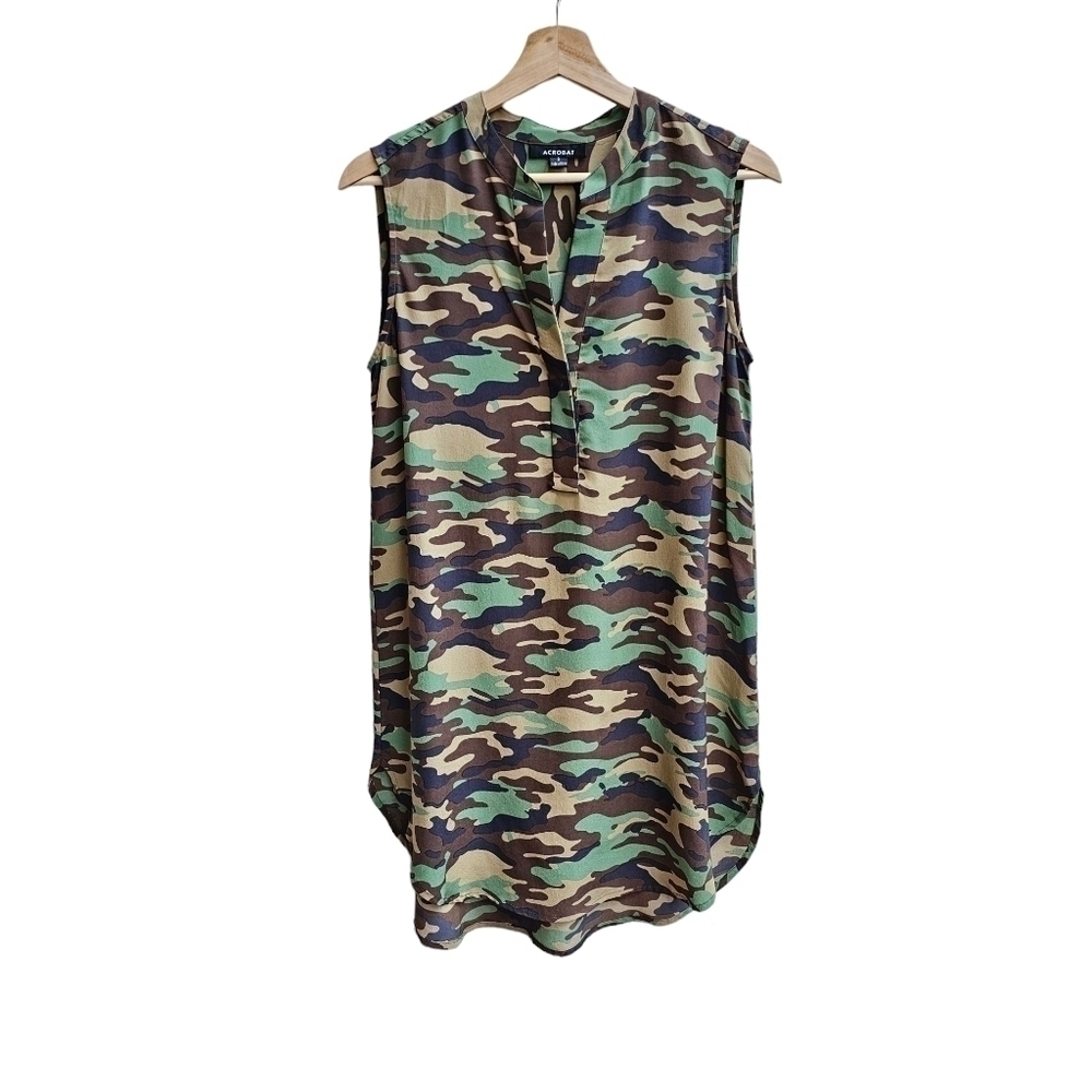Acrobat 100% Silk Camo Print Tunic Mini Dress, Festival, 51098, Size Small